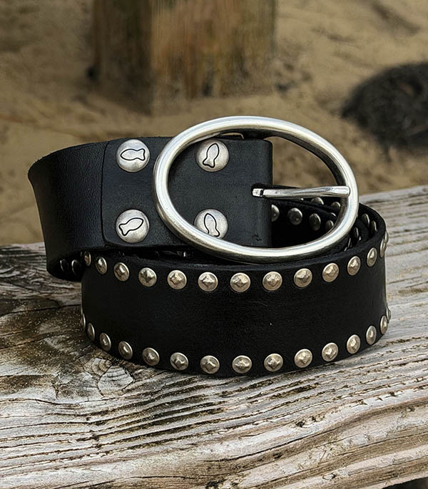 Ceinture à clous H4 en cuir noir Campomaggi