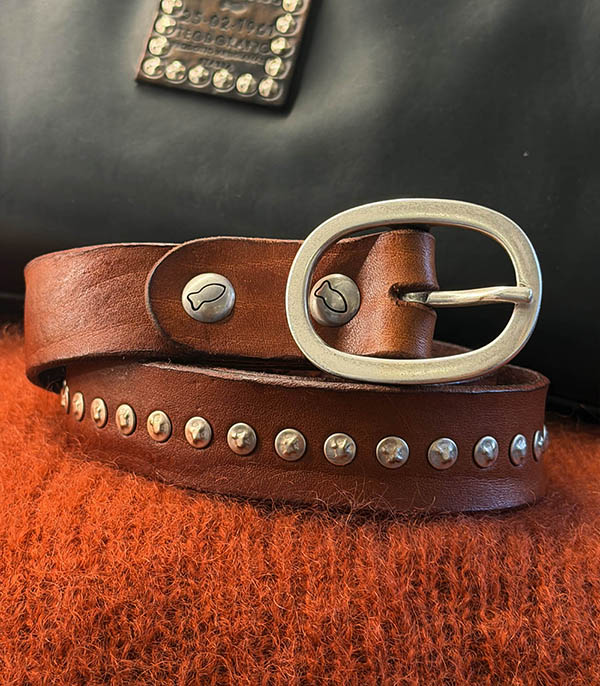 Ceinture à clous H4 en cuir cognac Campomaggi