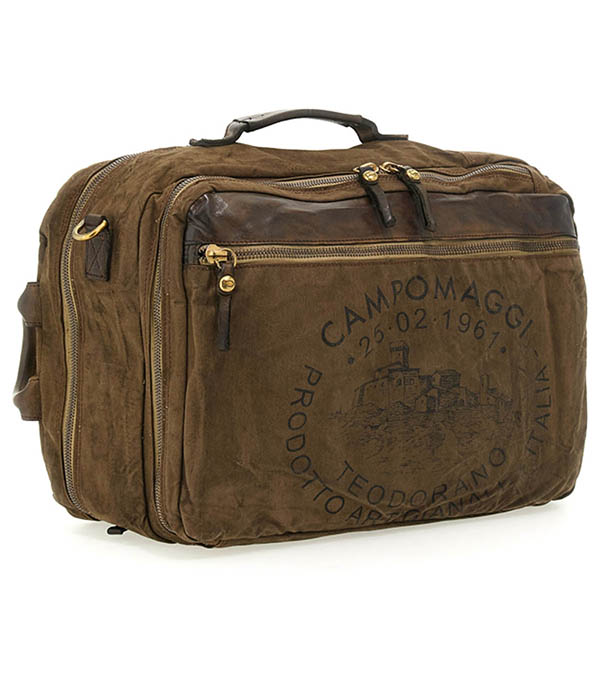 Sac à dos Sequoia cuir & toile Military Campomaggi