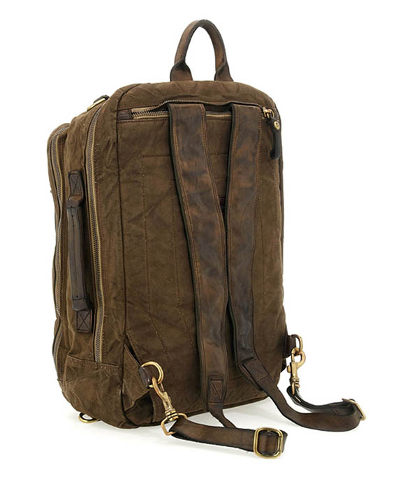 Sac à dos Sequoia cuir & toile Military Campomaggi