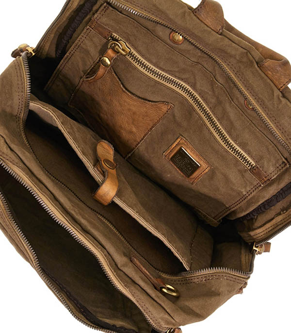 Sac à dos Sequoia cuir & toile Military Campomaggi