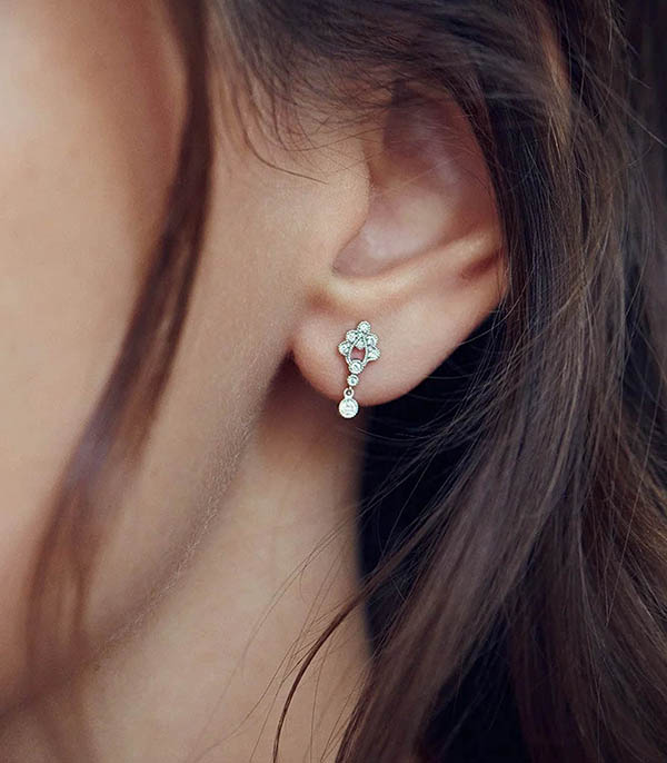 Boucle d'oreille Victoria bouton or blanc et diamants Stone Paris
