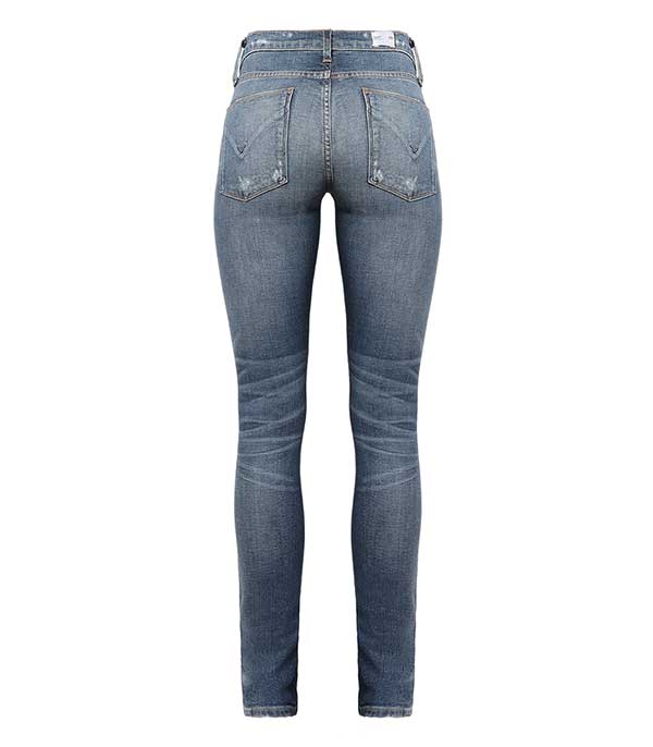 Jean Nico midrise super skinny bleu empiècement genoux Hudson