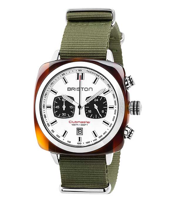 Montre Clubmaster Sport Chrono Tortoise - Kaki/Blanc Briston