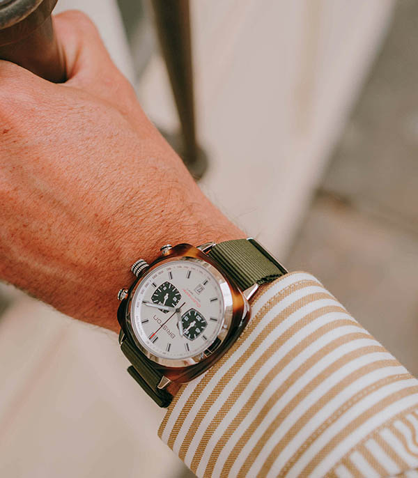 Montre Clubmaster Sport Chrono Tortoise - Kaki/Blanc Briston