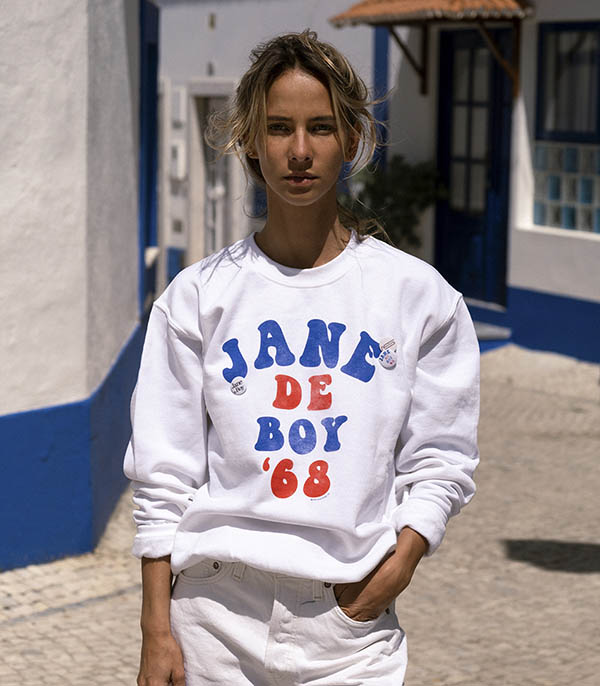 Sweat-shirt Roller Jane de Boy '68 Blanc/Bleu/Rouge Newtone