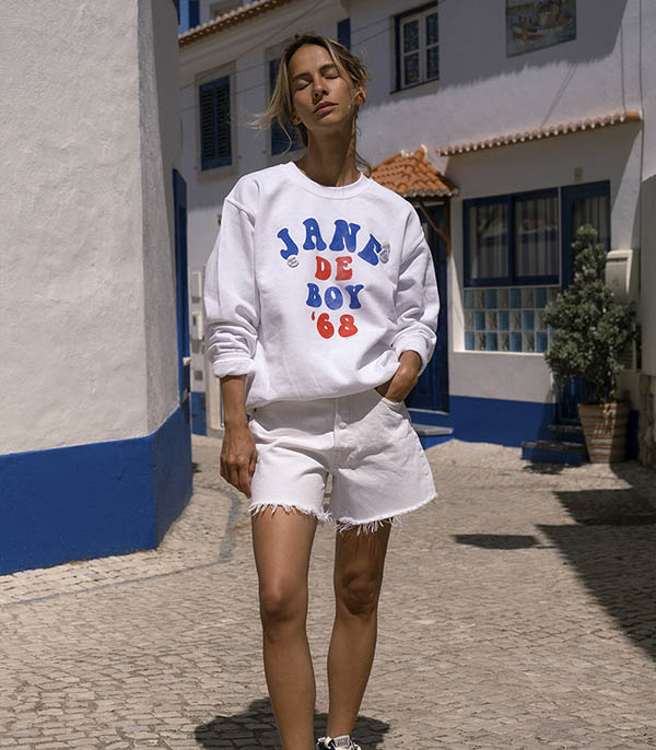 Sweat-shirt Roller Jane de Boy '68 Blanc/Bleu/Rouge Newtone