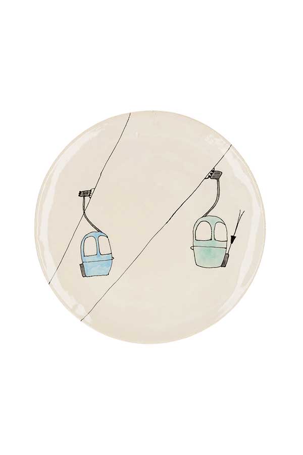 Grande assiette en céramique Télécabines vertes et bleues Three Seven