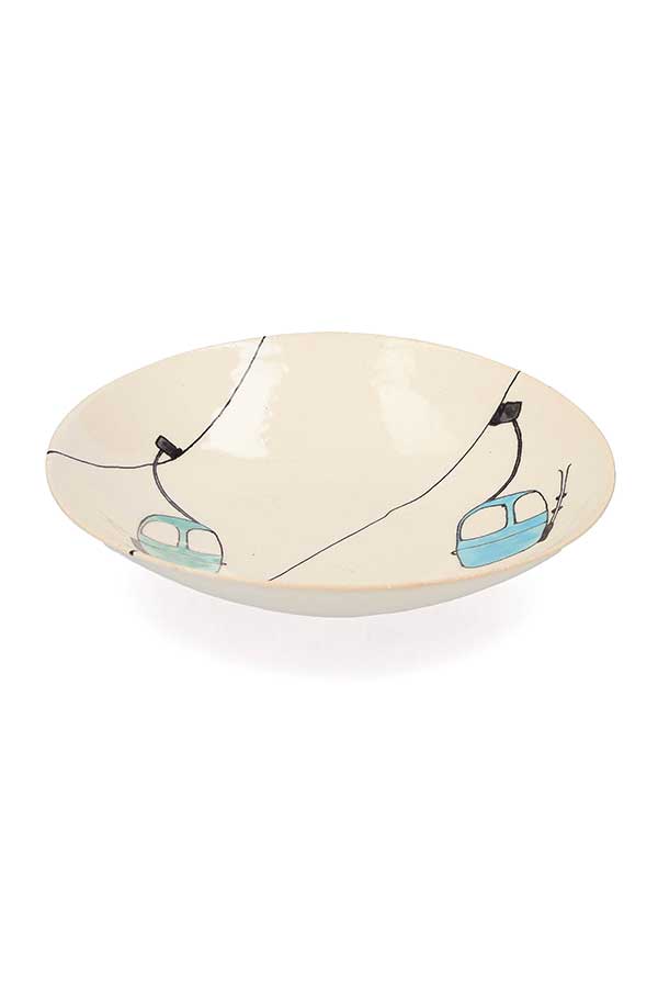 Assiette creuse en céramique Télécabines vertes et bleues Three Seven