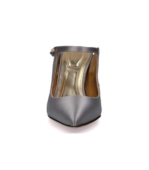 Mules à talon en soie argentées Alberta Ferretti