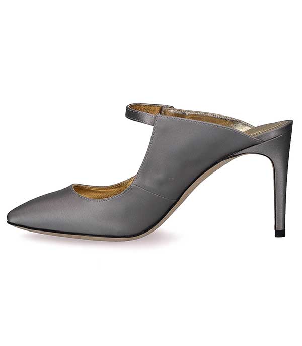 Mules à talon en soie argentées Alberta Ferretti