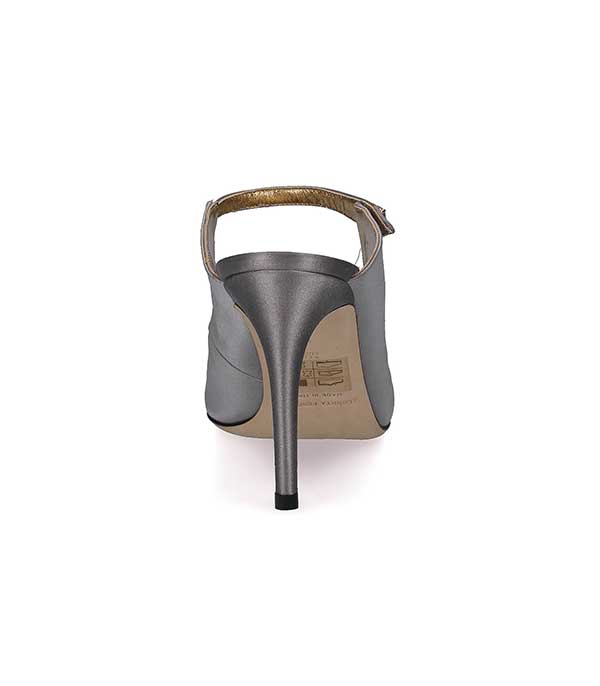 Mules à talon en soie argentées Alberta Ferretti