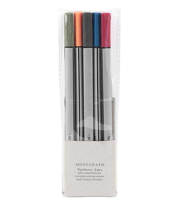 Stylos feutres fins 5 couleurs Monograph