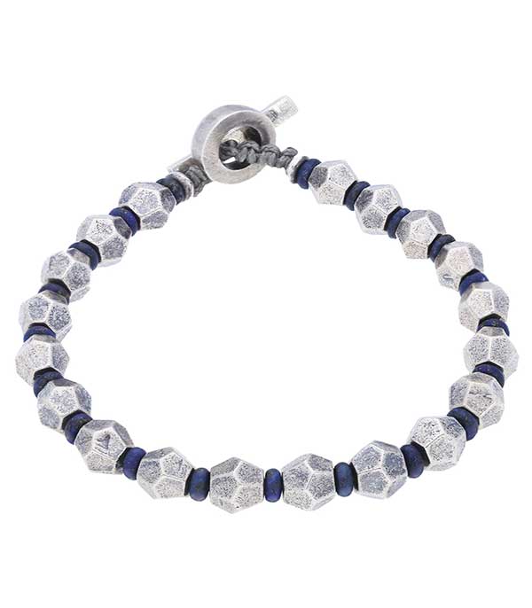 Bracelet Axiom à perles géométriques et lapislazuli M.Cohen by Maor - Taille S