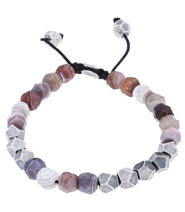 Bracelet Deca 10 perles argent et agates du Botswana M.Cohen by Maor - Taille S