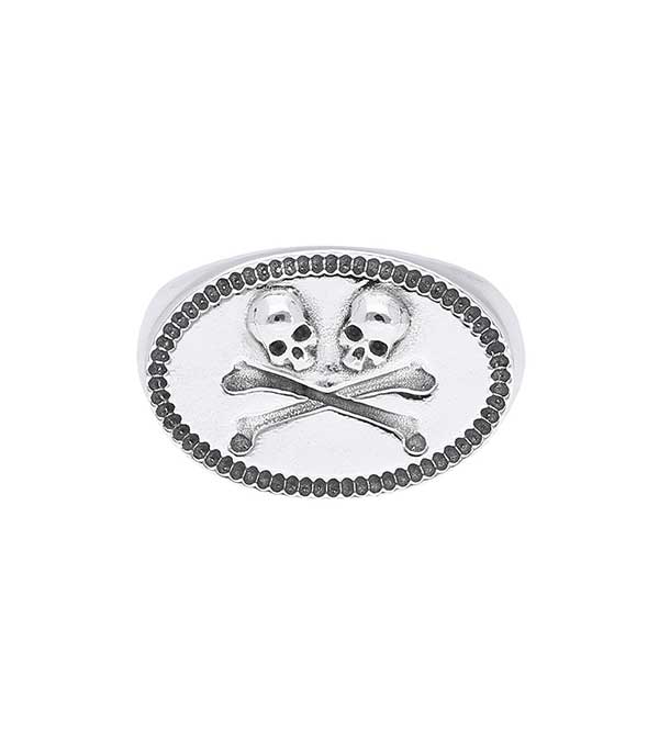 Bague chevalière Twins Skulls en argent Corpus Christi