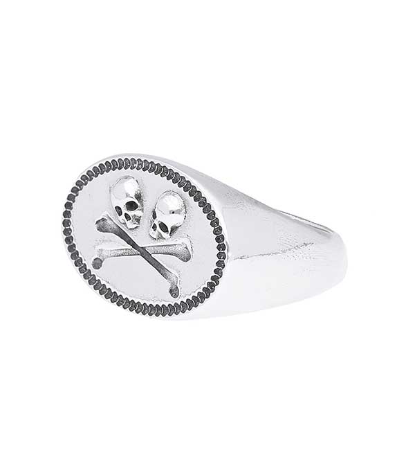 Bague chevalière Twins Skulls en argent Corpus Christi
