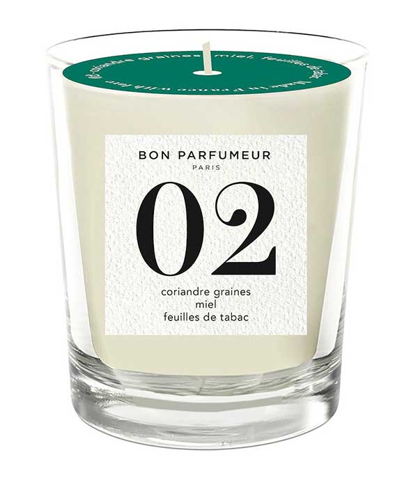 Bougie parfumée 02 Graines de Coriandre, Miel et Feuilles de Tabac Bon Parfumeur