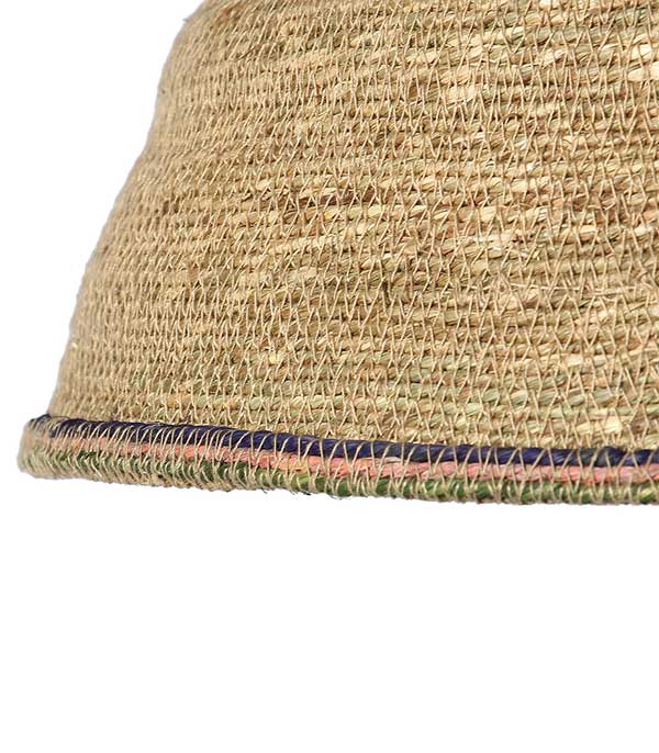 Suspension en jute beige Bohème liseré bleu, rose et vert Manufactori