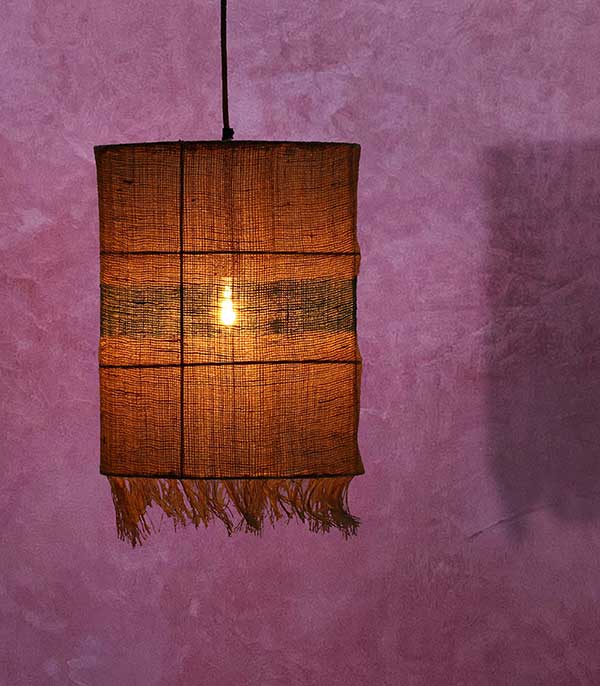 Suspension Rectangulaire en jute et bande turquoise Manufactori