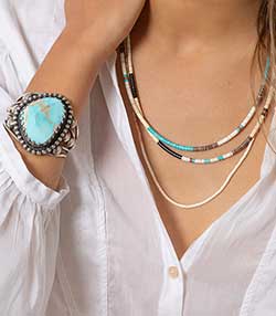 Tenue portée avec Manchette Camille Turquoise