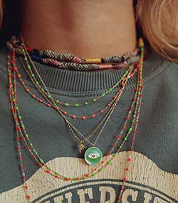 Tenue portée avec Collier court chaîne boule et palmier tsavorites