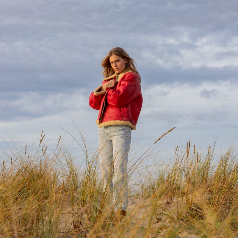 Bombardier Shearling Aviator Rouge de la marque RE/DONE