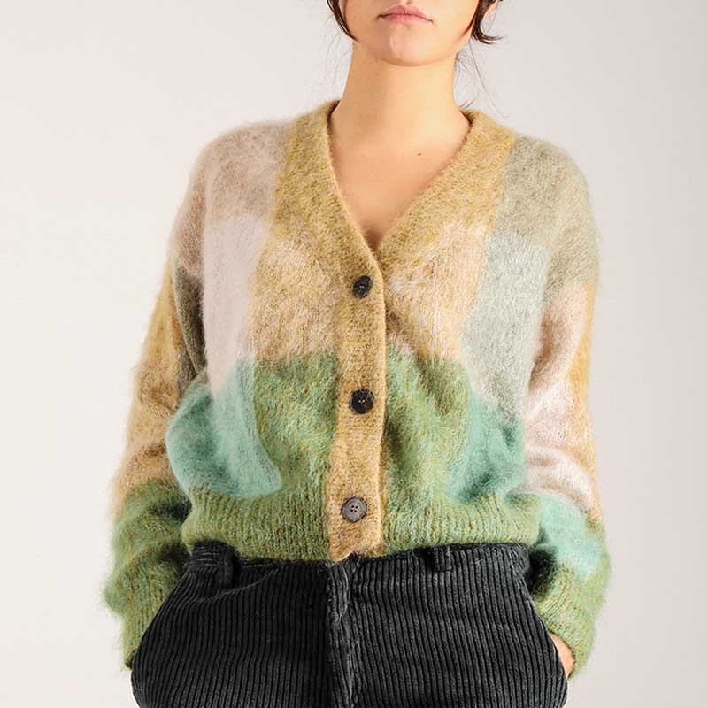 Cardigan Intarsio Verdino Roberto Collina Cardigan en laine Roberto Collina