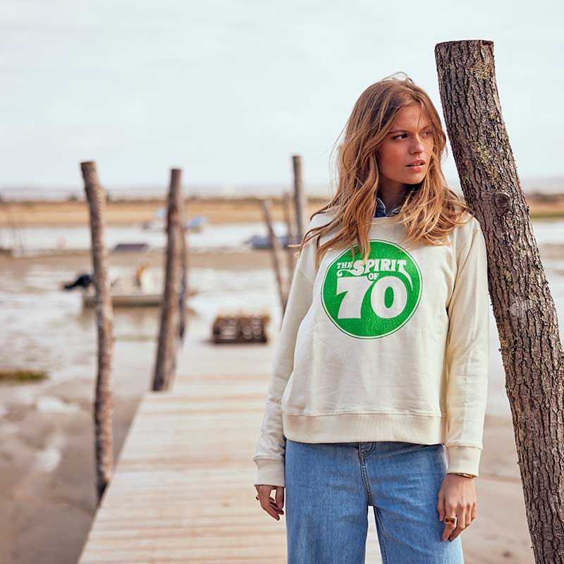 Sweat-shirt Swildens Ecru x Jane de Boy Sweat-shirt vintage écru et vert